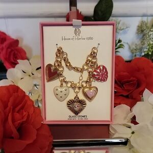 House of Harlow 1960 Gold and Pink Heart Bracelet
